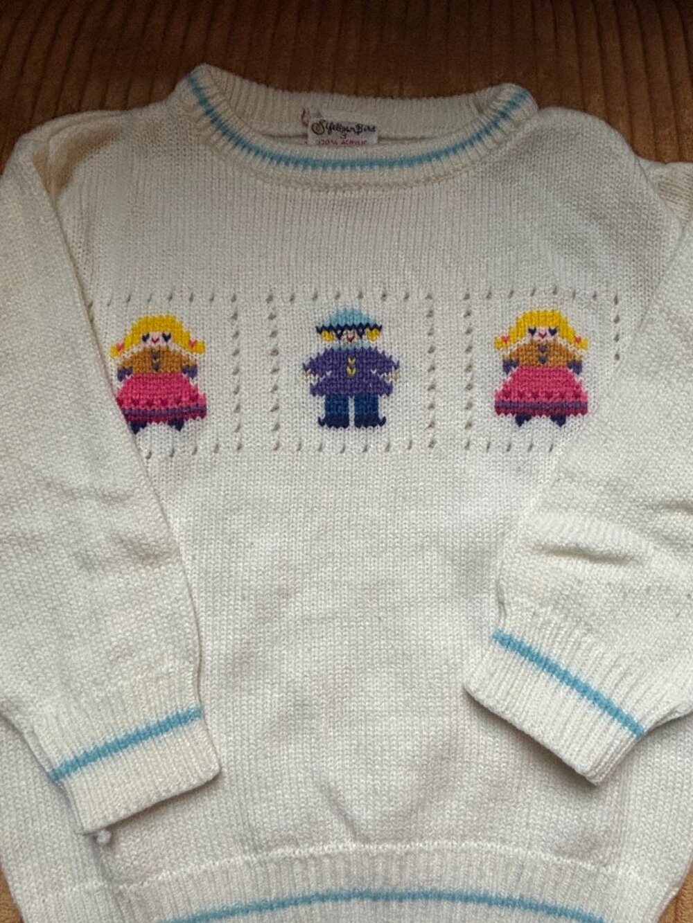 Yellow Bee Vintage 1990s Acrylic Knit Sweater with Girl and Boy Motifs